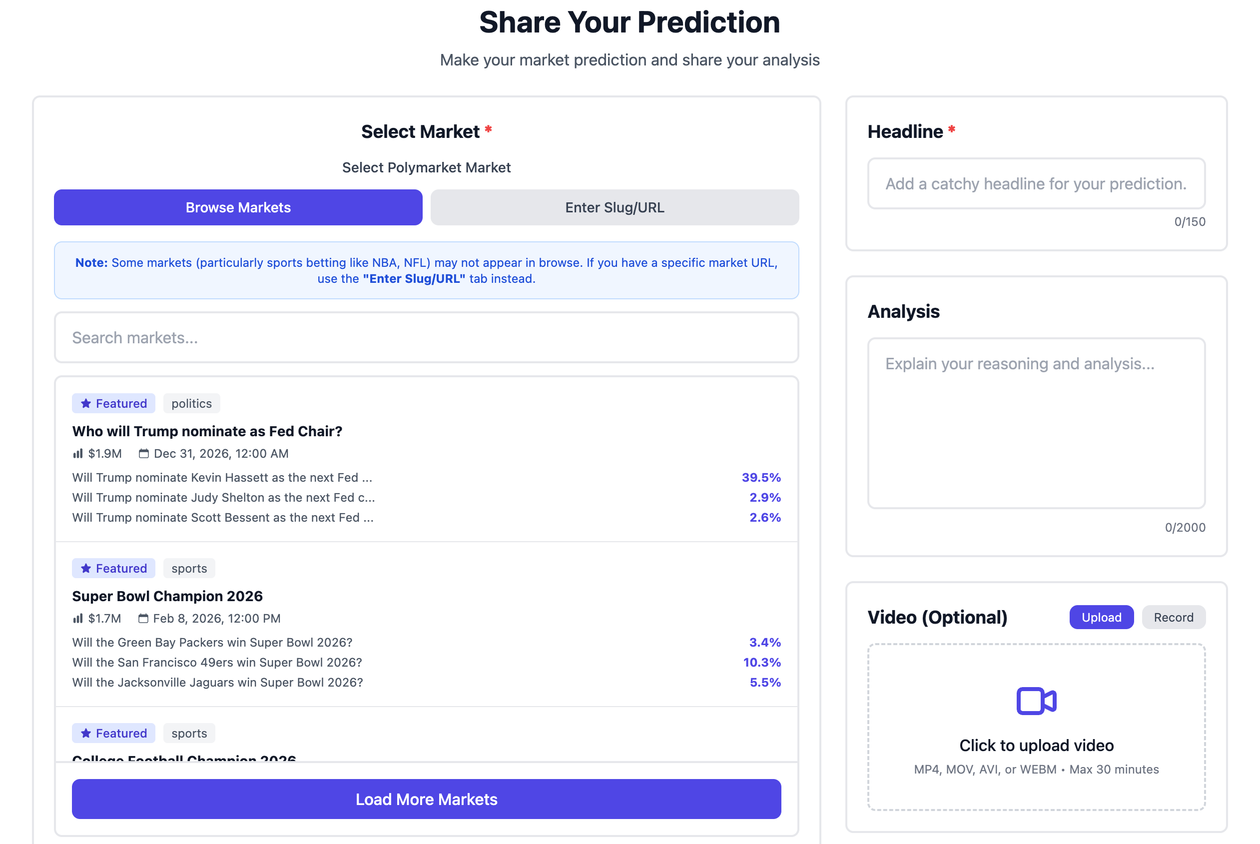 Screenshot of the market list or search bar